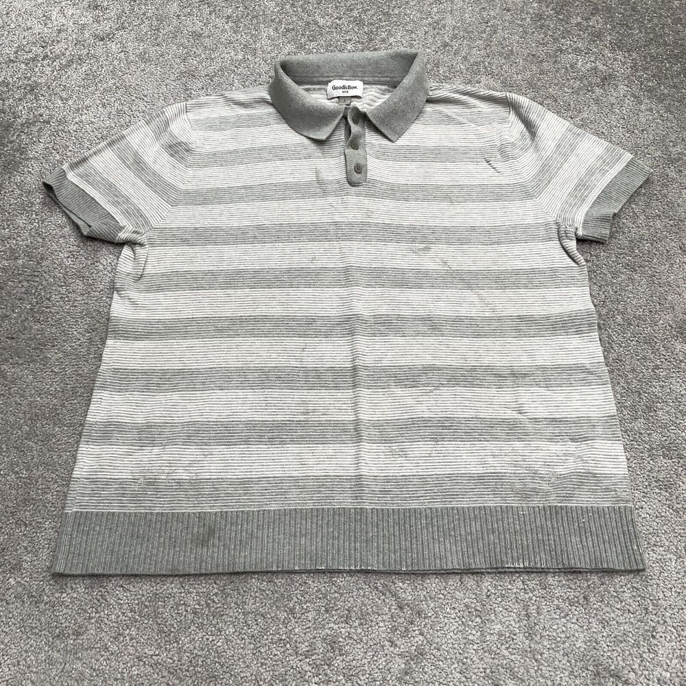 Goodfellow Knitted Polo Shirt Mens Large Gray White Striped Cotton Casual Top